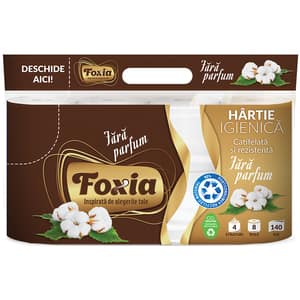 Hartie igienica FOXIA Neparfumata, 4 straturi, 8 role