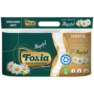 Hartie igienica FOXIA Musetel, 3 straturi, 8 role