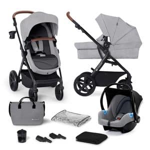 Carucior 3in1 KINDERKRAFT A-Tour KSATOU00LGR3, 5 puncte, 0 luni+, gri-negru