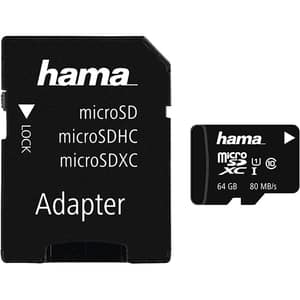 Card de memorie HAMA 124140 microSDXC 64GB, Clasa 10 UHS-I, 80MBs, adaptor