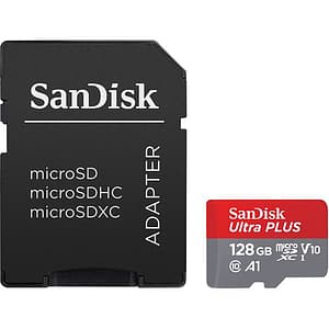 Card de memorie SANDISK Ultra Plus microSDXC, 128GB, 150MB/s, clasa 10/U1/A1, UHS-I, adaptor