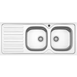 Chiuveta bucatarie SANOBI 2401 B2DM, 2 cuve, picurator stanga, inox, argintiu