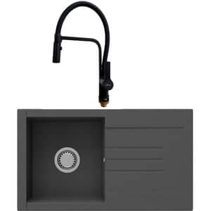 Pachet chiuveta SANDONNA Arona 76, 1 cuva, picurator reversibil, compozit granit + baterie, negru