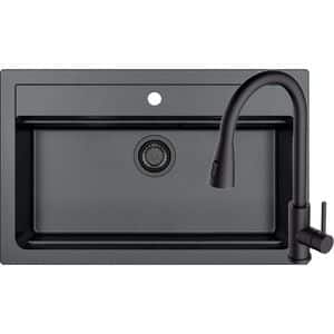 Pachet chiuveta ALVEUS Atrox 40 G91, 1 cuva, compozit granit + baterie Primrose G90, negru