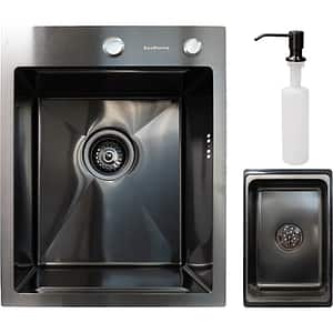 Pachet chiuveta bucatarie SANDONNA HD4050, 1 cuva, inox + picurator + dozator sapun, negru