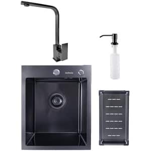 Pachet chiuveta SANDONNA HD4050, 1 cuva, inox + baterie + picurator + dozator sapun, negru