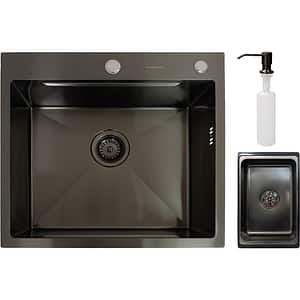 Pachet chiuveta bucatarie SANDONNA HD5550, 1 cuva, inox + picurator + dozator sapun, negru
