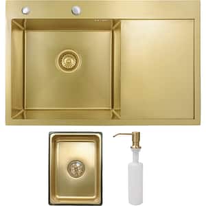 Pachet chiuveta bucatarie SANDONNA HD7850, 1 cuva, inox + picurator + dozator sapun, auriu