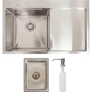 Pachet chiuveta bucatarie SANDONNA HD7850, 1 cuva, inox + picurator + dozator sapun, gri