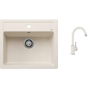 Pachet chiuveta bucatarie BLANCO Legra 6 S, 1 cuva, compozit granit + baterie Mida, alb