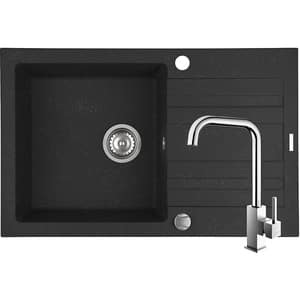 Pachet chiuveta PYRAMIS Altexia Modern 79, 1 cuva, picurator reversibil, compozit granit + baterie, negru