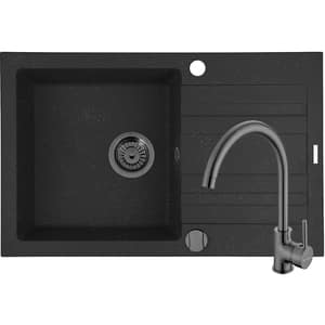 Pachet chiuveta PYRAMIS Altexia Modern 79, 1 cuva, picurator reversibil, compozit granit + baterie, negru