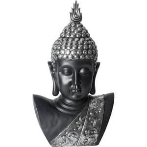 Statueta decorativa Buddha, rasina, 24 x 35 x 56 cm, argintiu
