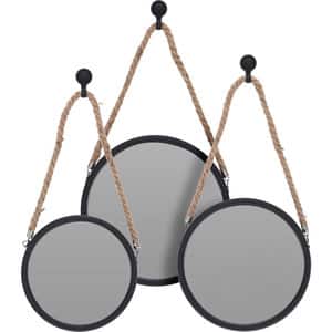 Set 3 oglinzi decorative KI, D 17/20/22 cm, negru