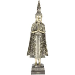 Statueta decorativa Buddha, polirasina, 17 x 11 x 56 cm, argintiu