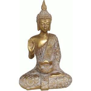 Suport lumanare Buddha, 23 x 15 x 38 cm, auriu