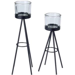 Set 2 suporturi lumanari CC5056045, 8 x 24 cm, 8 x 28 cm, negru