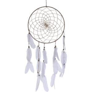 Decoratiune perete Dream Catcher, 33 x 5 x 90 cm, pene, bej-alb