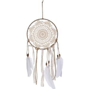 Decoratiune perete Dream Catcher, 20 x 1 x 70 cm, iuta, bej-alb