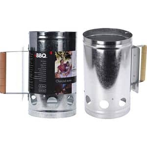 Aprinzator carbuni gratar, D16 x 27.5 cm, metal, maner lemn, argintiu