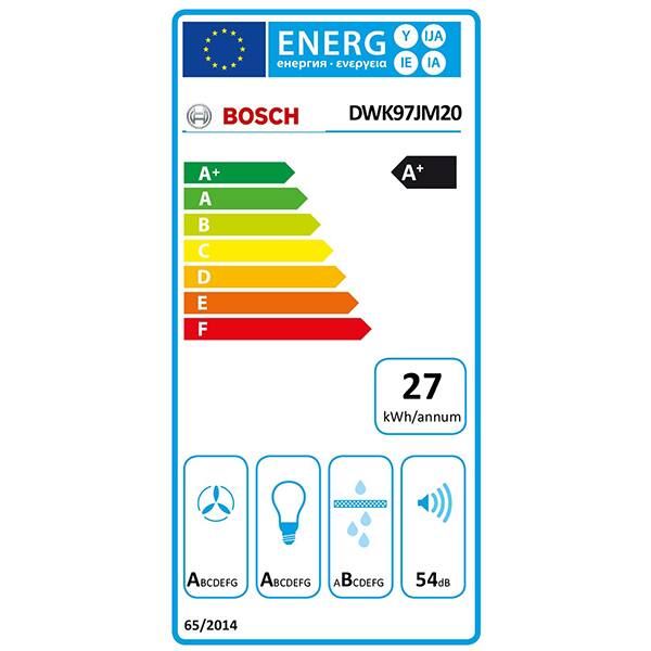 Hota decorativa BOSCH DWK97JM20, 1 motor, 722 m3/h, L 90 cm, sticla alb