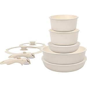 Set vase de gatit AMERCOOK Easy Clip Pro EP4409WE, 9 piese, aluminiu turnat, alb