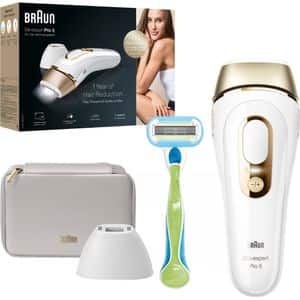 Epilator IPL BRAUN Silk-expert Pro 5 PL5152, 400000 impulsuri, 10 viteze, 3 accesorii, SkinPro 2.0, reatea, alb-auriu