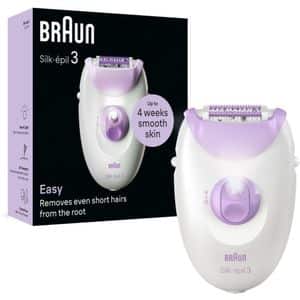 Epilator BRAUN Silk-epil 3 SE3-000, 20 pensete, 2 viteze, SmartLight, retea, alb-violet