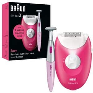 Epilator BRAUN SE3-202 Silk-epil 3, 20 pensete, 2 viteze, 1 accesoriu, SmartLight, retea, roz