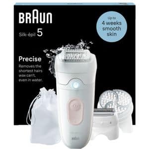 Epilator BRAUN Silk-epil 5 SE5-060, 28 pensete, 2 viteze, 4 accesorii, SmartLight, MicroGrip, Wet&Dry, acumulator, alb-roz flamingo