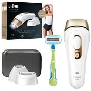 Epilator IPL BRAUN Silk-expert Pro 5 PL5242, 400000 impulsuri, 10 viteze, 4 accesorii, SkinPro 2.0, reatea, alb-auriu