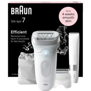 Epilator BRAUN SE7-441, 40 pensete, 2 viteze, 5 accesorii, SmartLight, MicroGrip, Wet&Dry, acumulator, alb-argintiu