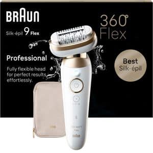 Epilator BRAUN Silk-epil 9 Flex SES9-011, 40 pensete, 2 viteze, 2 accesorii, SmartLight, Smart Touch, MicroGrip, Wet&Dry, acumulator, alb-auriu