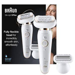 Epilator BRAUN Silk-epil 9 Flex SES9-011, 40 pensete, 2 viteze, 2 accesorii, SmartLight, Smart Touch, MicroGrip, Wet&Dry, acumulator, alb-auriu