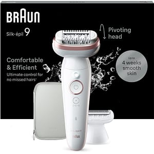 Epilator BRAUN Silk-epil 9 SES9-030, 40 pensete, 2 viteze, 3 accesorii, SmartLight, Smart Touch, MicroGrip, Wet&Dry, acumulator, alb-rose gold