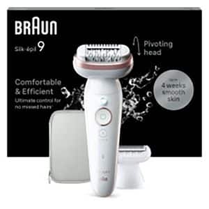 Epilator BRAUN Silk-epil 9 SES9-030, 40 pensete, 2 viteze, 3 accesorii, SmartLight, Smart Touch, MicroGrip, Wet&Dry, acumulator, alb-rose gold