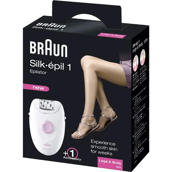 Epilator BRAUN Silk-epil 1 1-1370, 20 pensete, 1 viteza, 1 accesoriu, SoftLift Tips, retea, alb-roz