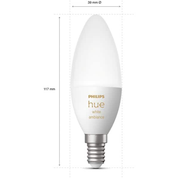 Bec LED Smart PHILIPS Hue 8719514356658, E14, 4W, 470lm, lumina variabila 