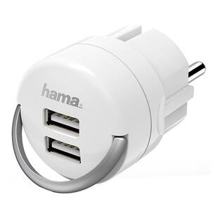 Adaptor priza HAMA 133753, 1 priza, 2 x USB, alb