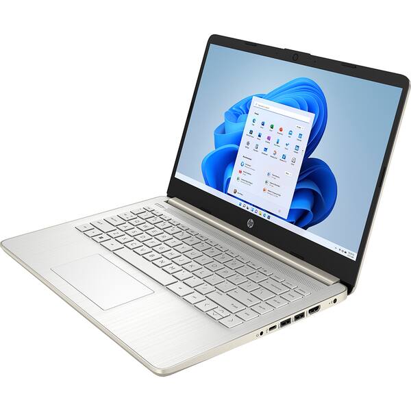 Laptop HP 14s-dq5005nq, Intel Core i5-1235U pana la 4.4GHz, 14" Full HD, 16GB, SSD 512GB, Intel Iris Xe Graphics, Windows 11 Home, auriu