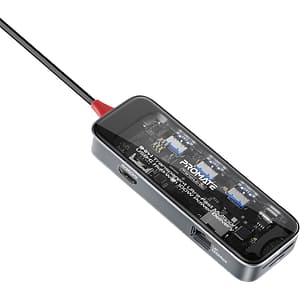 Hub USB Type-C 9 in 1 PROMATE TransHub-Go, USB 3.0, HDMI, RJ-45, SD/MicroSD, transparent