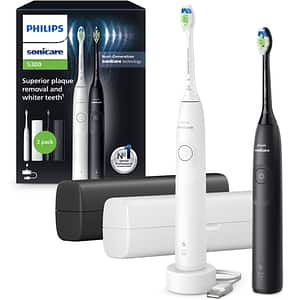 Set 2 Periute de dinti electrice PHILIPS Sonicare 5300 HX7109/01, 62000 miscari/min, 1 program, 2 capete, alb-negru