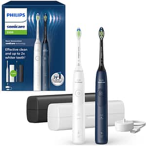 Set 2 Periute de dinti electrice PHILIPS Sonicare 5500 HX7119/01, 62000 miscari/min, 2 programe, 2 capete, alb-albastru inchis