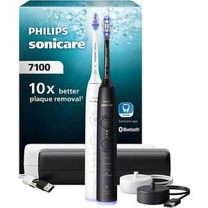 Set 2 Periute de dinti electrice PHILIPS Sonicare 7100 HX7429/02, 62000 miscari/min, 4 programe, 2 capete, alb-negru