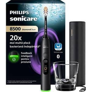 Periuta de dinti electrica PHILIPS Sonicare 8500 Diamond Clean HX8513/12, 62000 miscari/min, 4 programe, 1 capat, negru