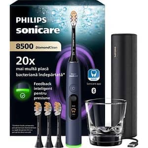 Periuta de dinti electrica PHILIPS Sonicare 8500 Diamond Clean HX8515/13, 62000 miscari/min, 4 programe, 4 capate, albastru