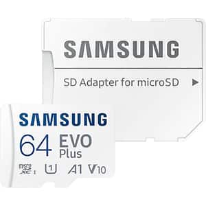 Card de memorie SAMSUNG EVO Plus, microSDXC, 64GB, 130MB/s, clasa 10/U1/V10/A1, UHS-I, adaptor