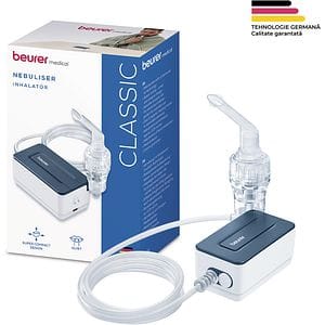 Aparat aerosoli cu compresor BEURER IH15, silentios, masca adulti si copii, alb-albastru
