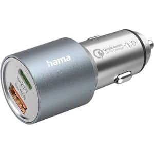 Incarcator auto HAMA 201693, 1xUSB-A Quick Charge 3.0 20W, 1x USB-C Power Delivery (PD) 18W, argintiu