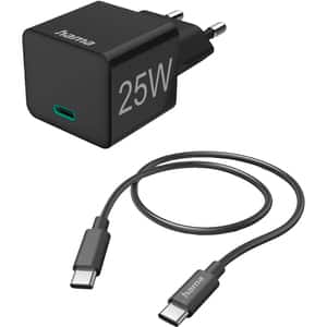 Incarcator retea HAMA 201623, 1xUSB-C, Power Delivery (PD), 25W, cablu USB-C, negru
